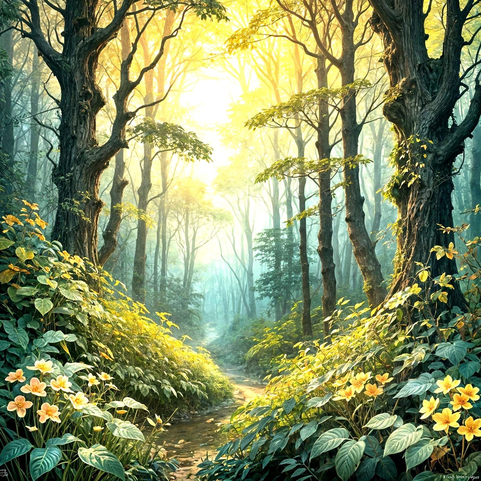 Mysterious Forest: Art Nouveau Digital Painting