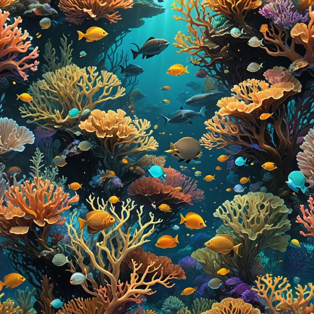 Coral Reef Ecosystem with Stingrays in 3D Anime Style