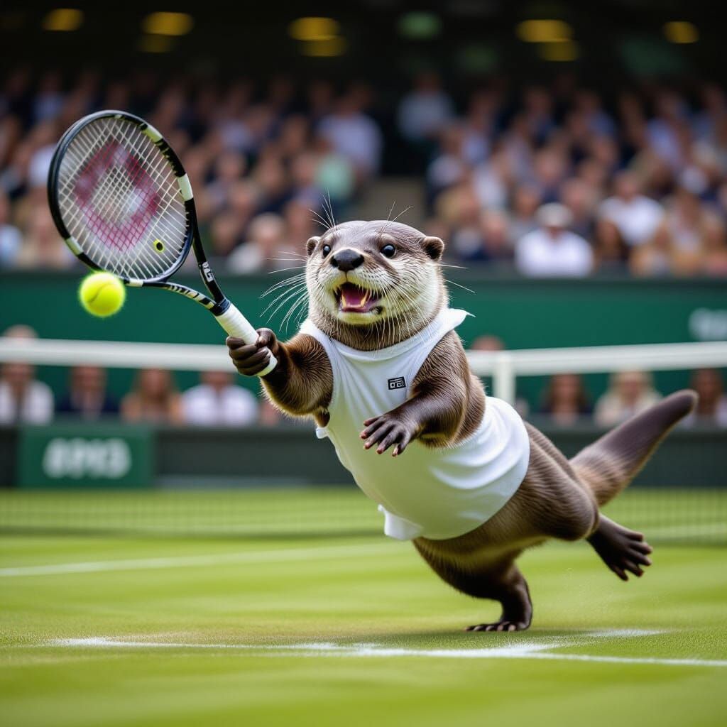 Otter Plays Tennis at Wimbledon: Photorealistic Rendering