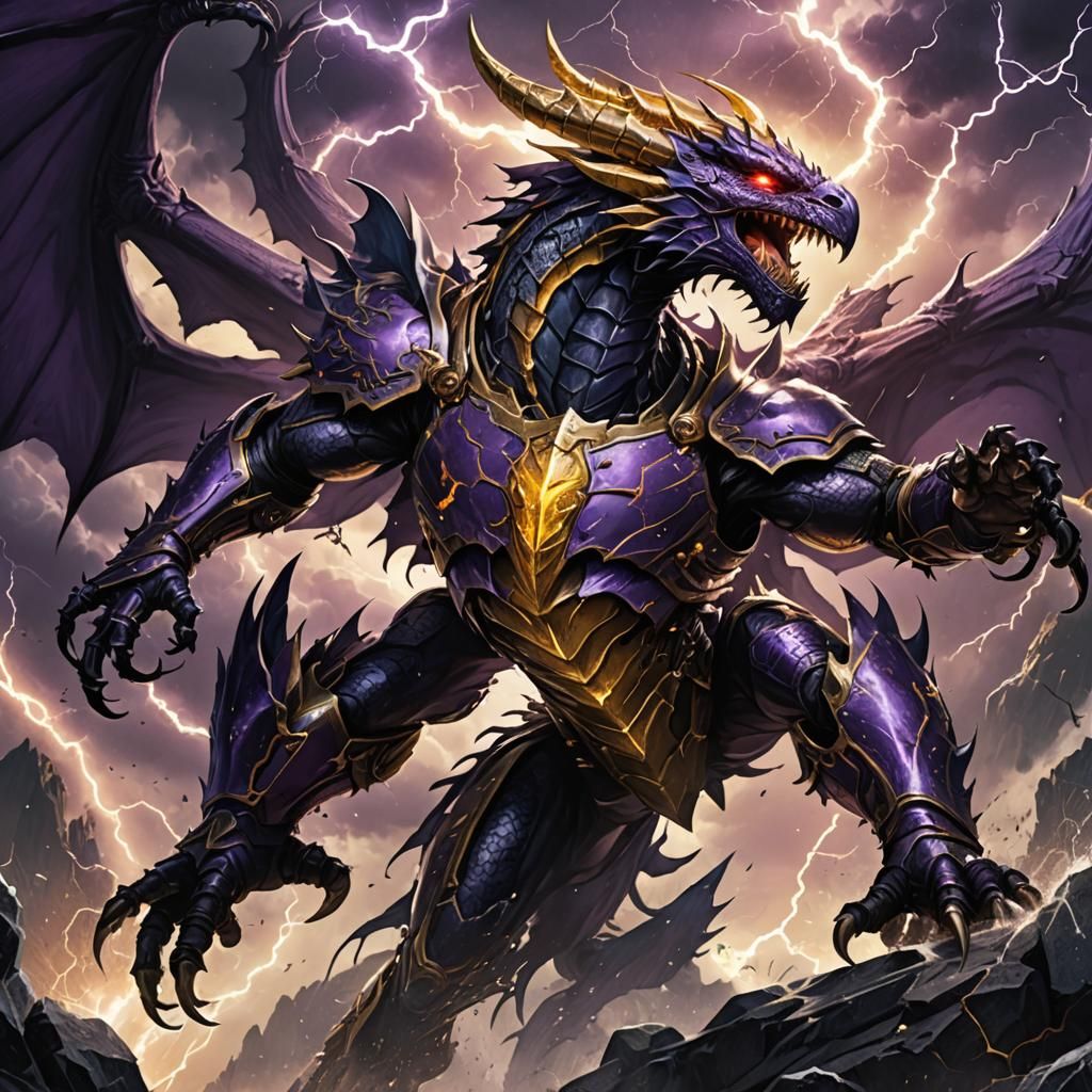 Dragon-Beetle vs Dragon-Eagle in Stormy Dark Fantasy