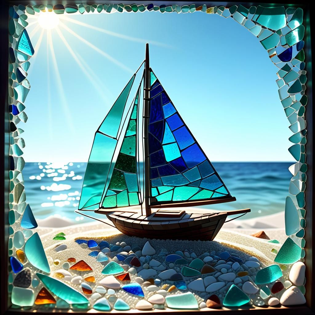 Beach Glass Sailboat Mosaic v4