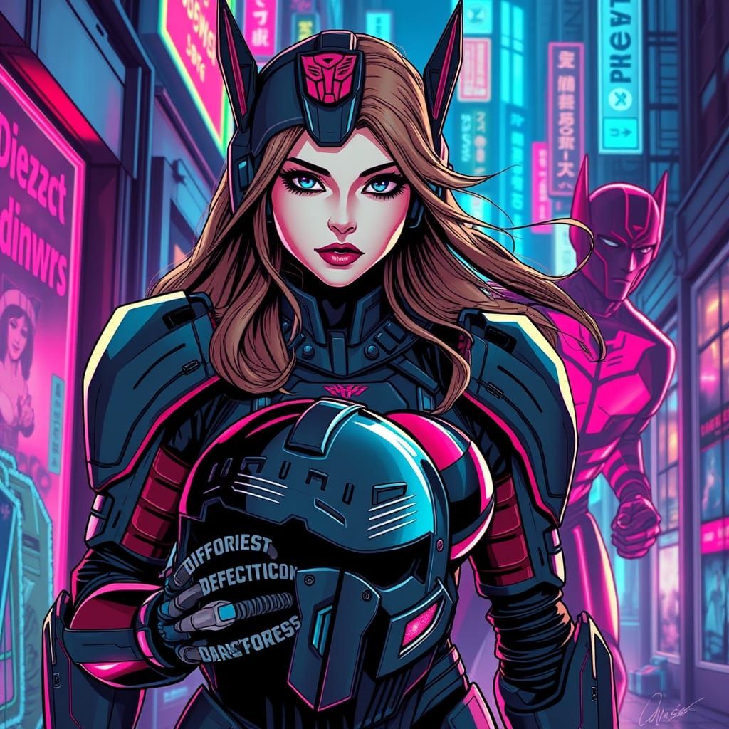 Robotic Princess in Neon Cityscape: Synthwave Style