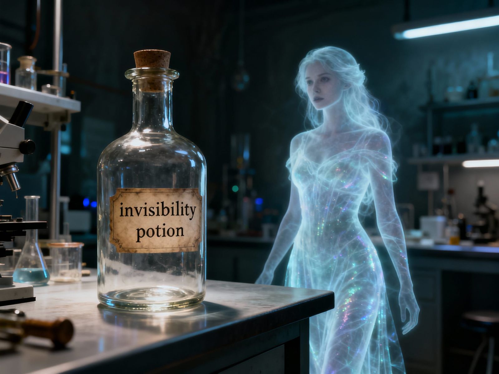 Empty Invisibility Potion Bottle on Lab Table
