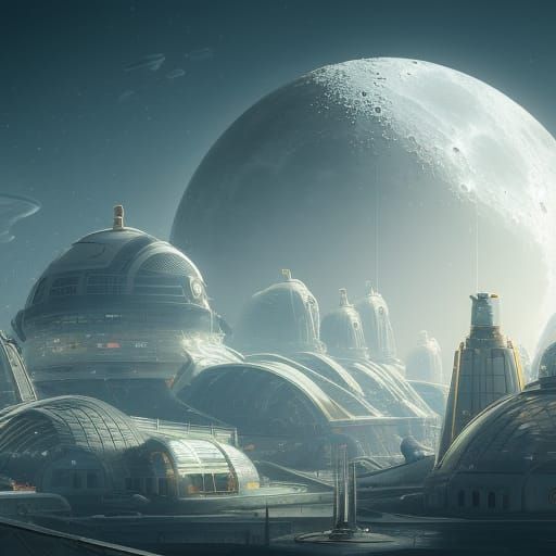 Futuristic Domed Moon Base with Space Port