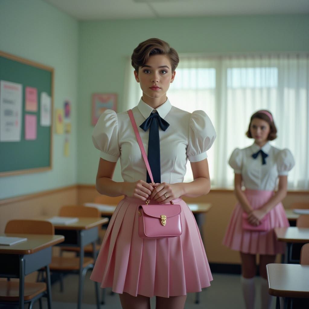 Man in Skirt Discovers Surprise, Cinematic Film Still