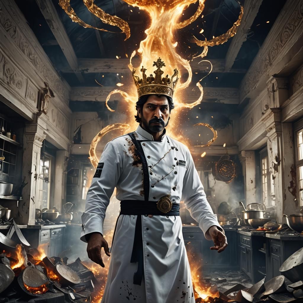 Evil King in Destroyed Kitchen: Dark Fantasy Art
