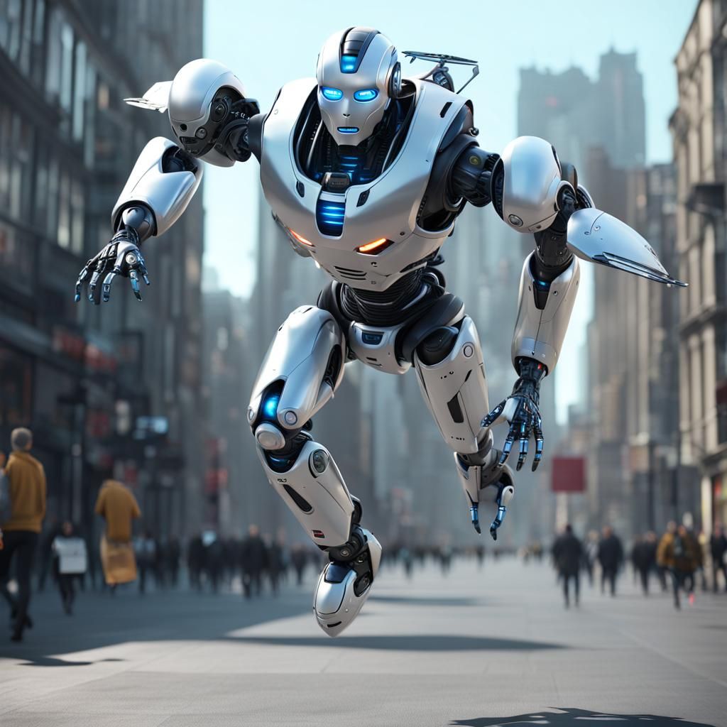 Realistic 4K Image of Flying Robot