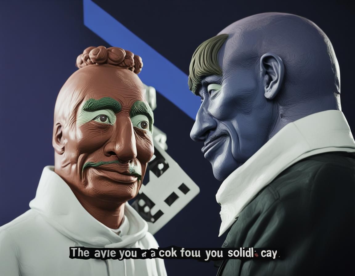 Surreal Clay Headed Men in a Clay Garden