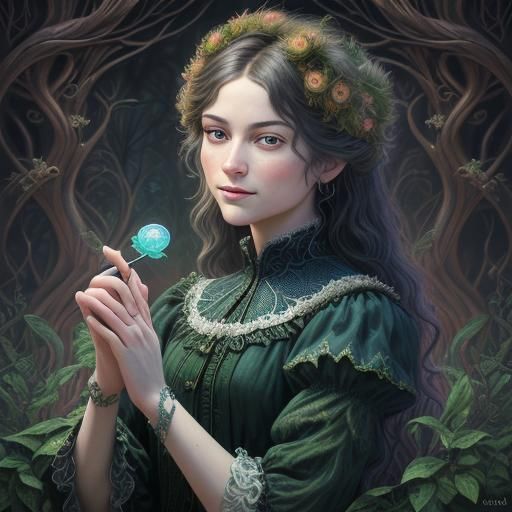 Lady in Vine Forest: Surreal 3D Render