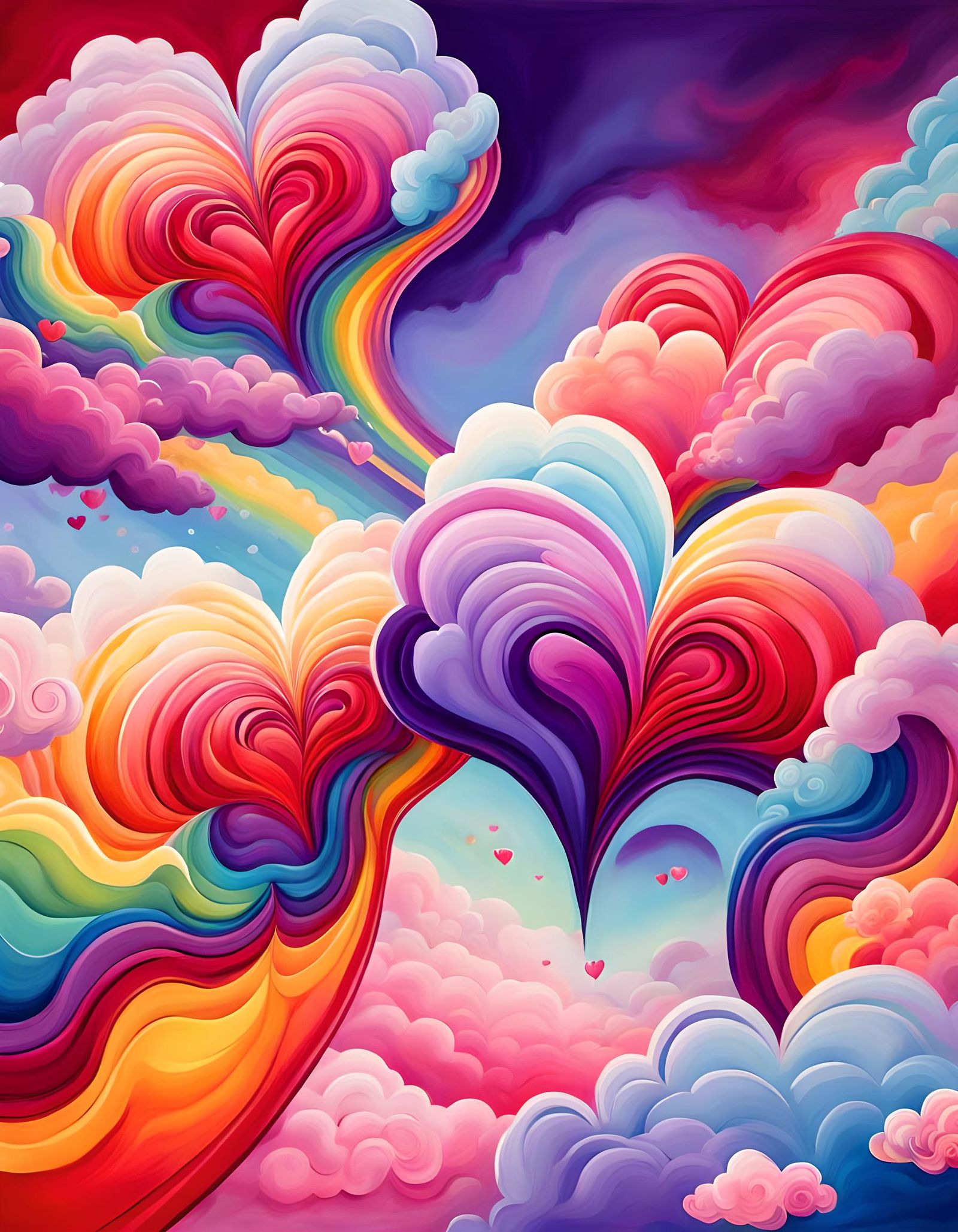 Pastel Rainbow with Rose Garden, Watercolor Expressionism