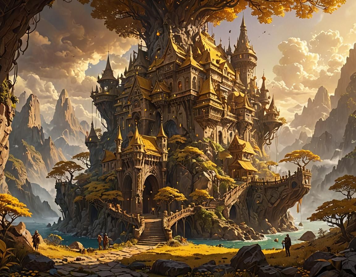 Golden Fantasy World with Ethereal Lighting