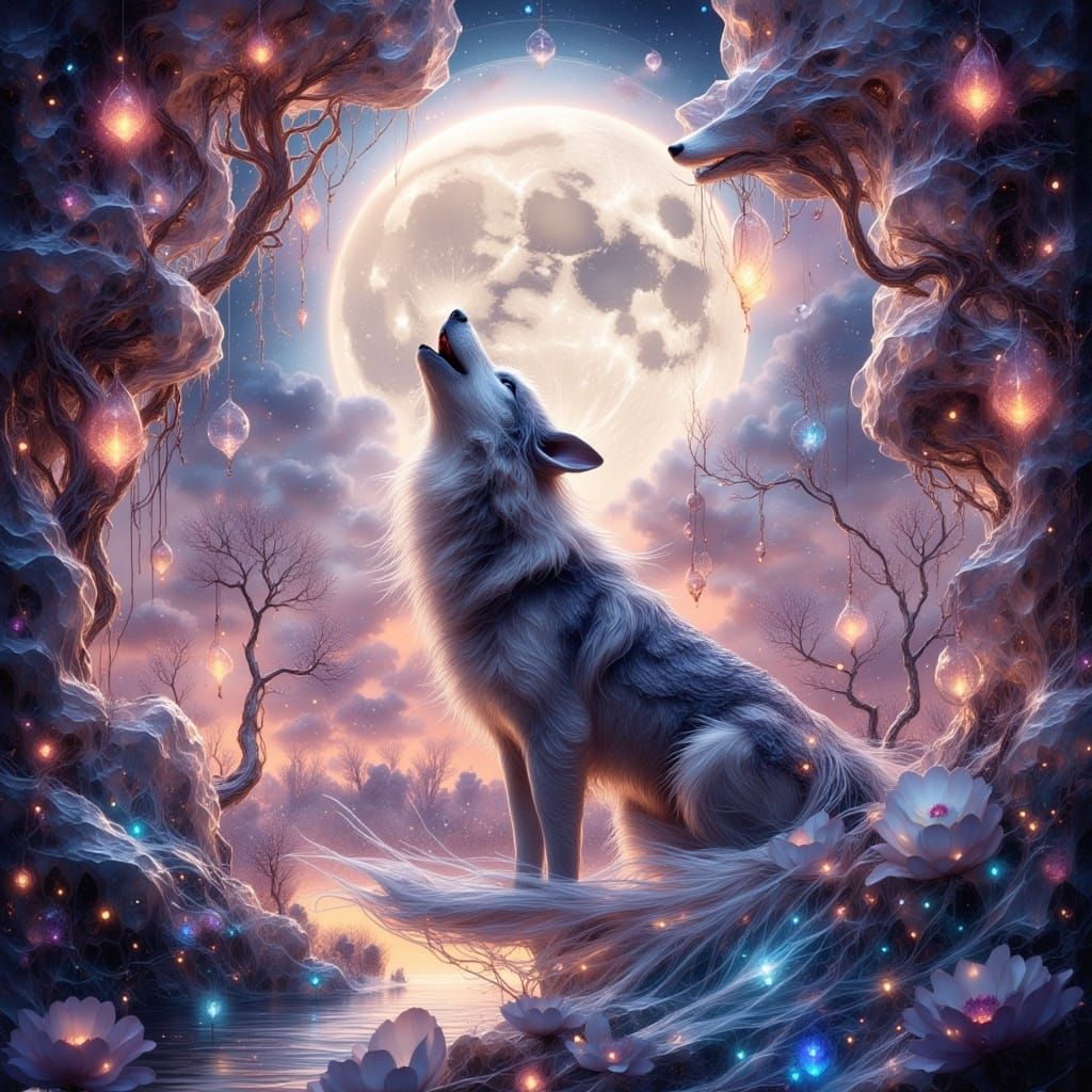 Surreal Wolf Portrait with Geometric Details