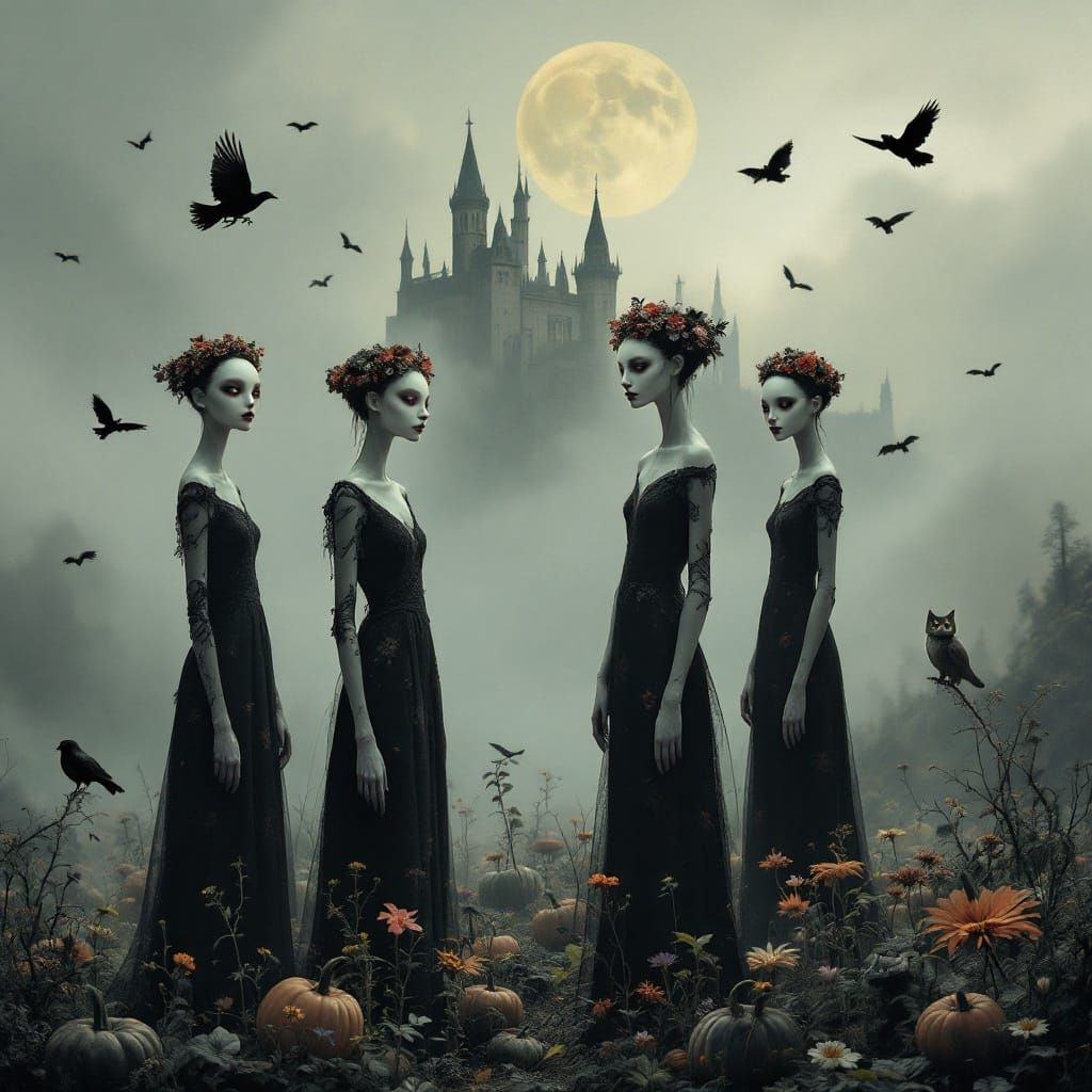 Ethereal Gothic Goddesses in a Haunting Medieval Landscape