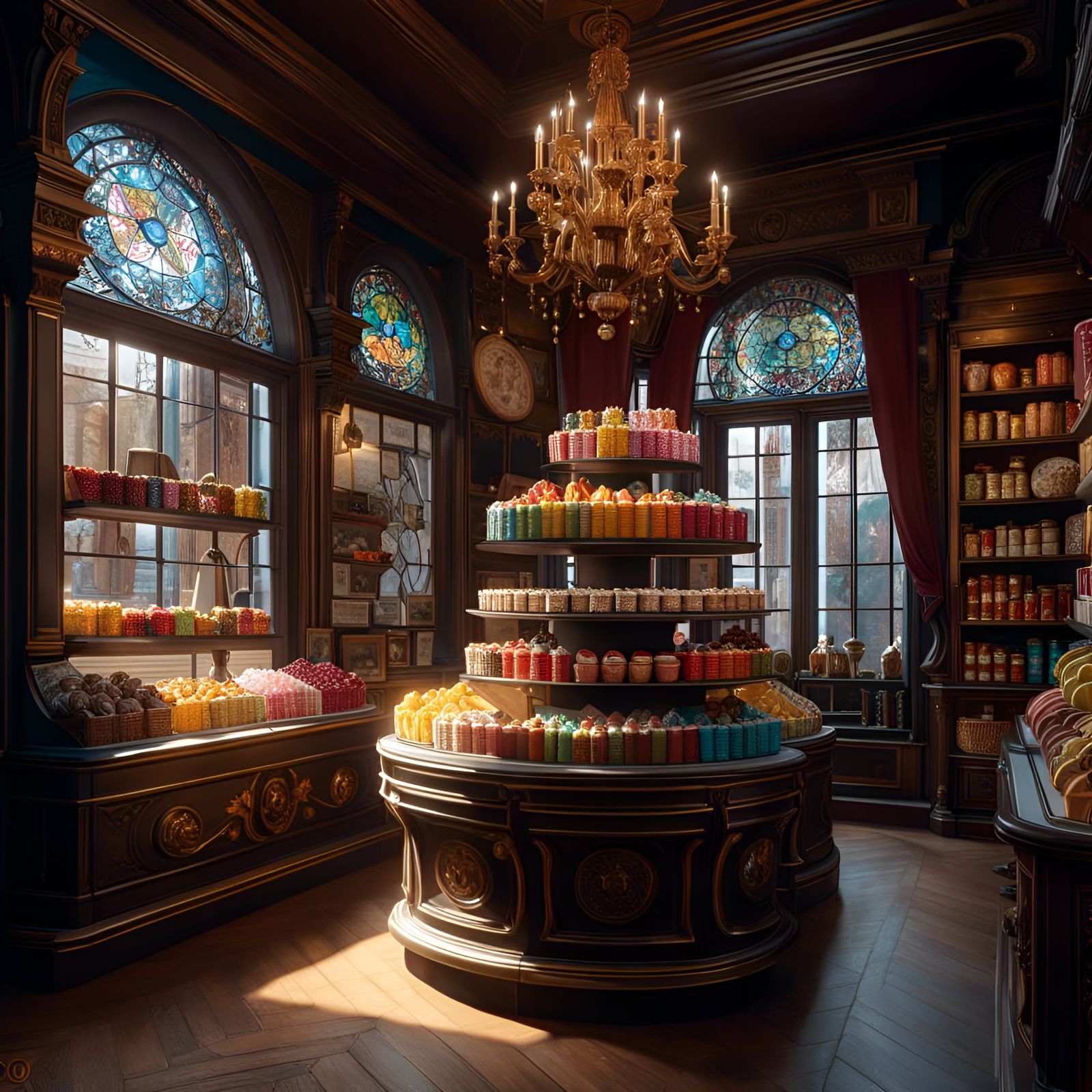 Rococo Gothic Lollipop Candy Shop in Photorealistic Style