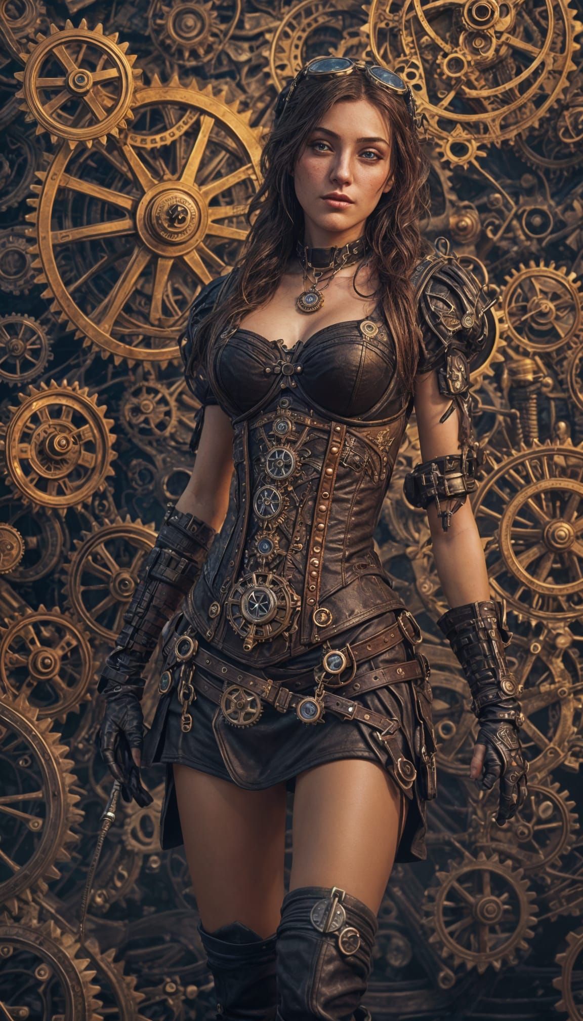 Steampunk Girl with Gears in Detailed Digital Art