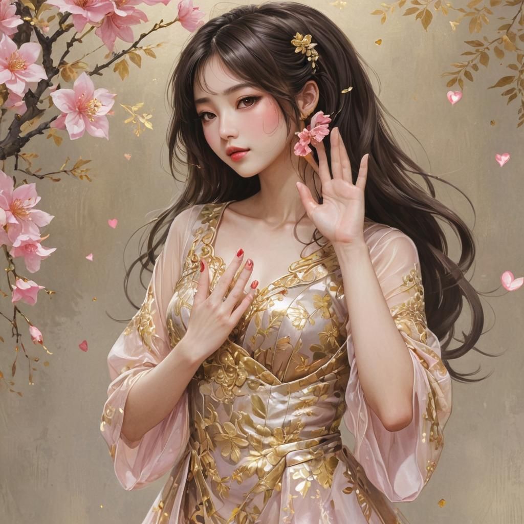 Anime Style Portrait of a Young Woman with Heart