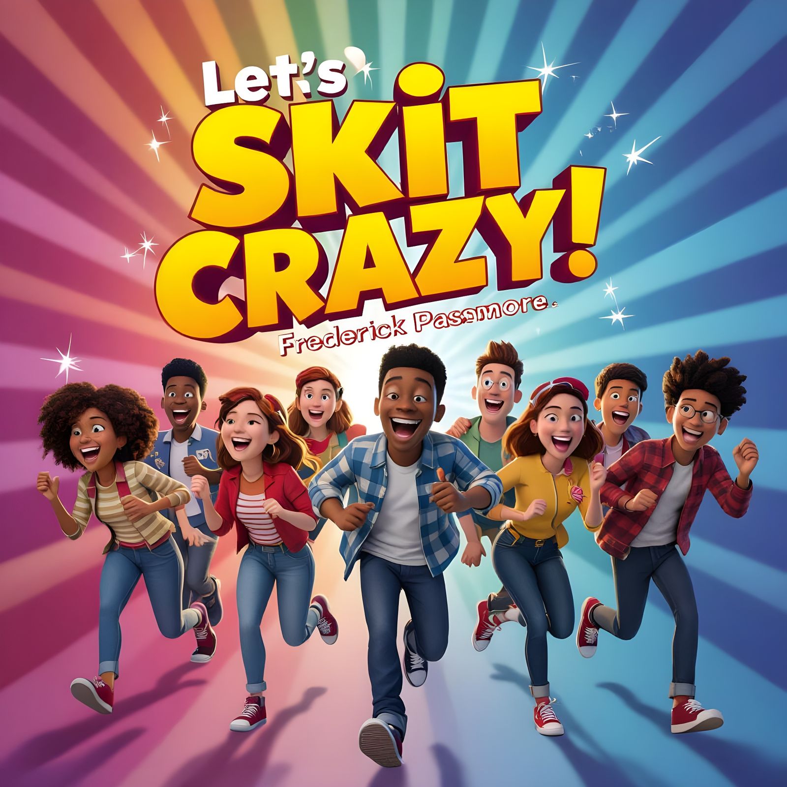 Cartoony Young People Laughing in Vibrant Digital Art