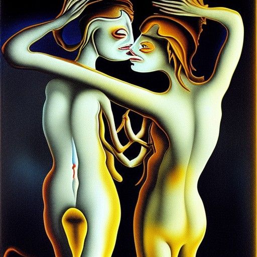 Surreal Zombie Lesbian Kiss in Dali Style