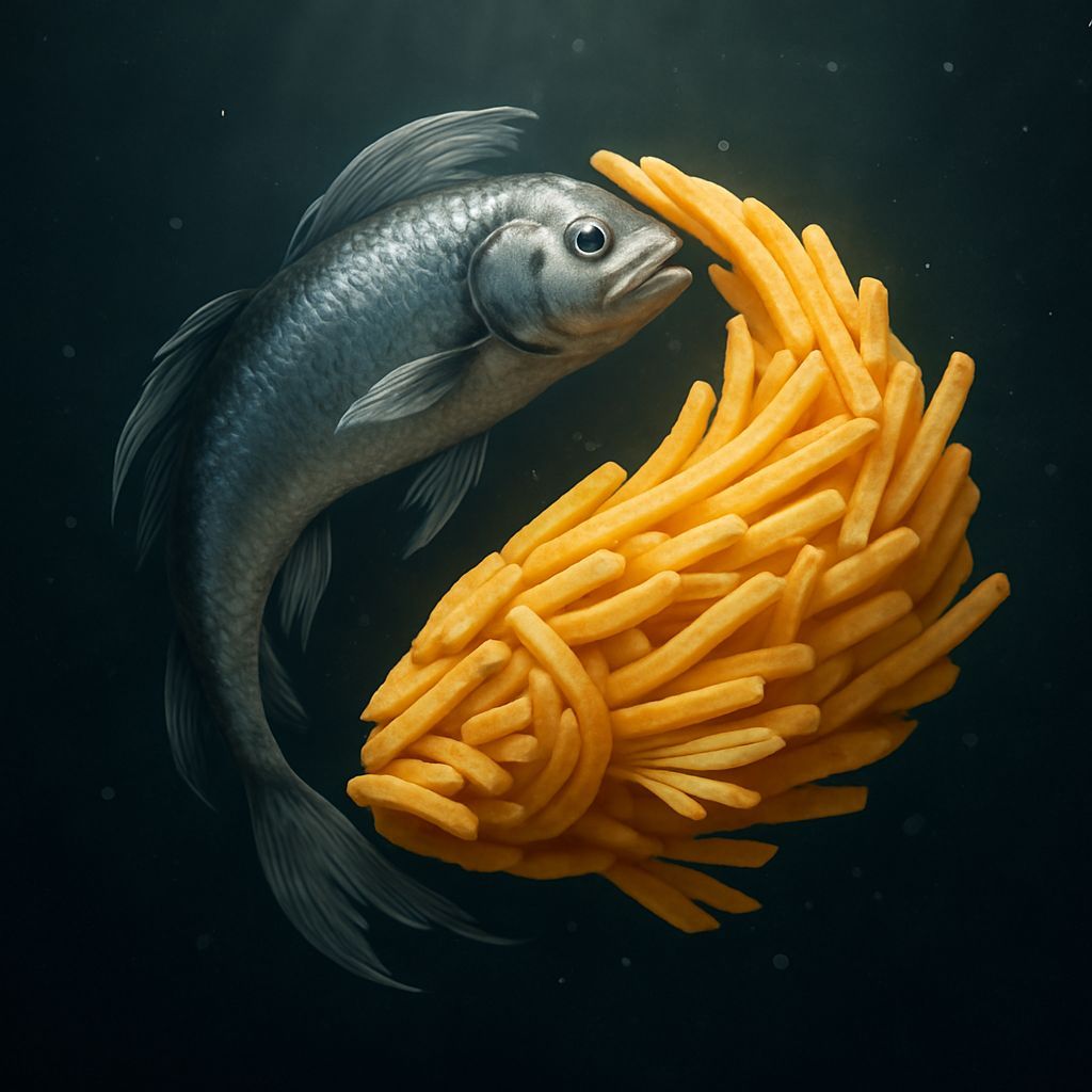 Yin-Yang Fish: Silver and Golden Chips in Ocean