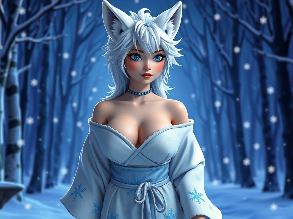 Snowy Fox Lady in Pixar-Inspired 3D Art Style