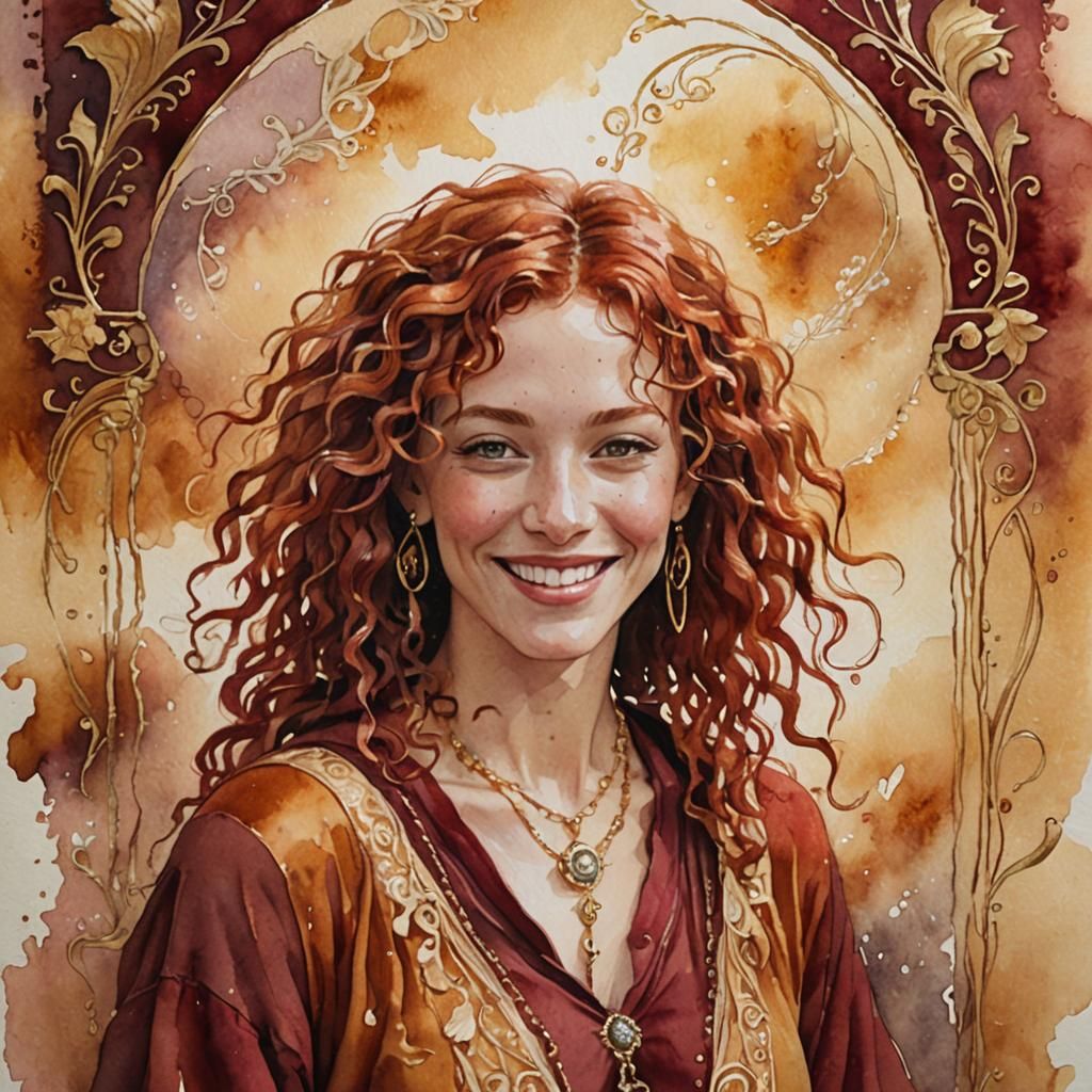 Bohemian Woman Portrait in Wet-Wash Watercolor