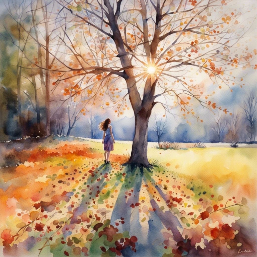 Seasonal Transition in Watercolor Landscape