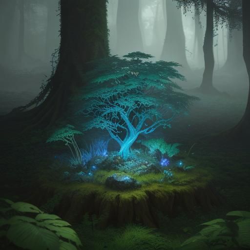 Wooden Heart Carving in Mystical Forest