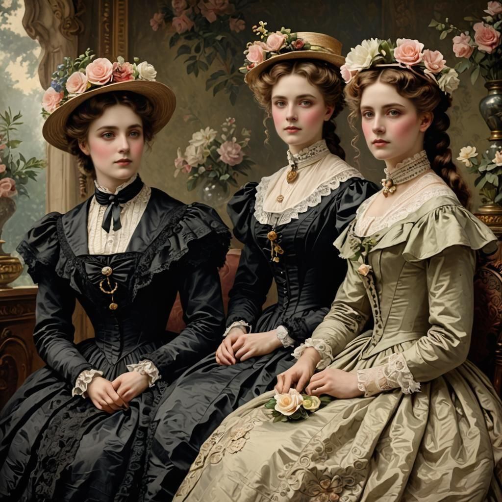 Victorian Women with Flowers