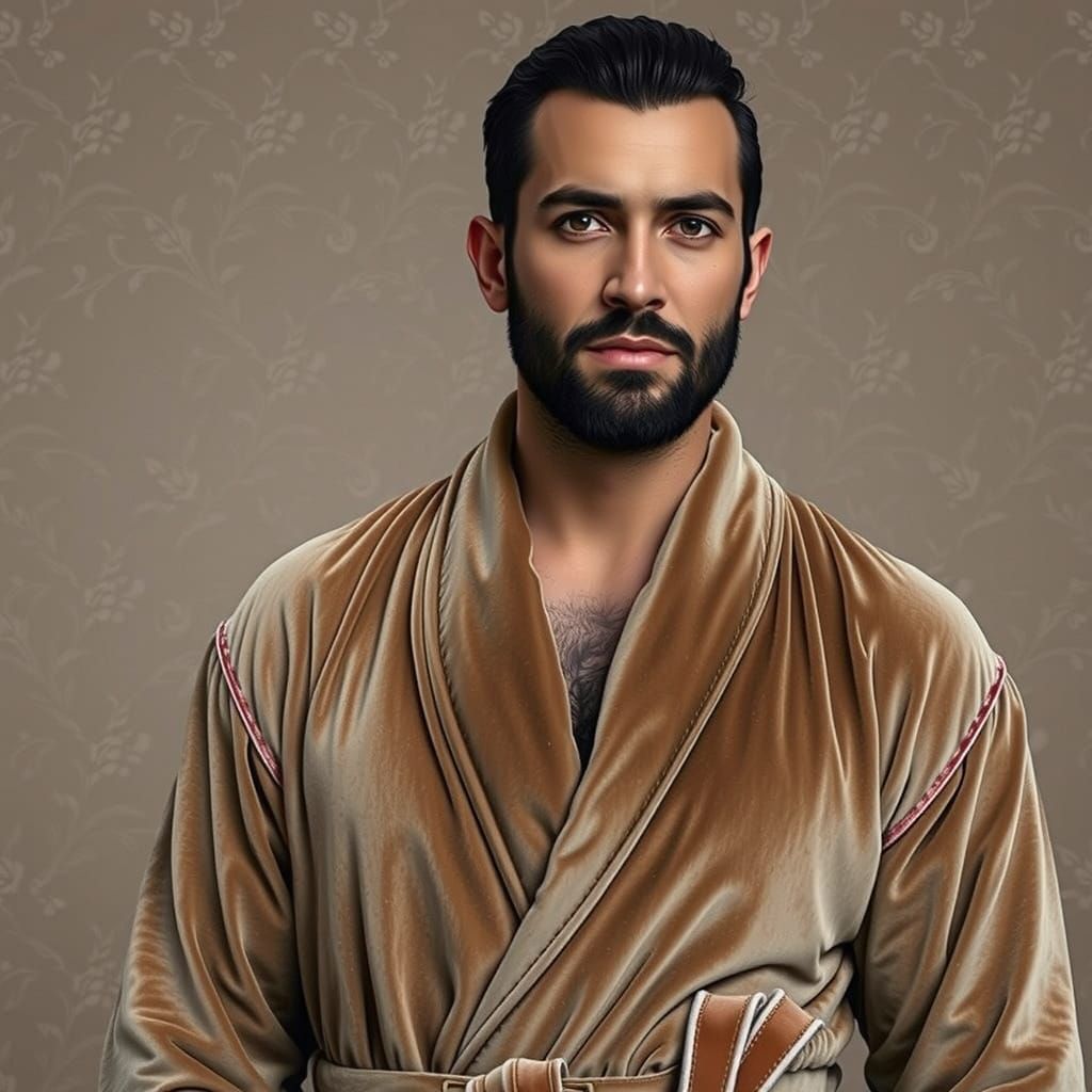 Smiling Gentleman in Velvet Robe, Art Nouveau Style