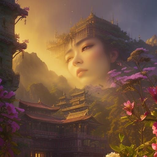 Fantasy Goddess Portrait with Vaporwave Colors