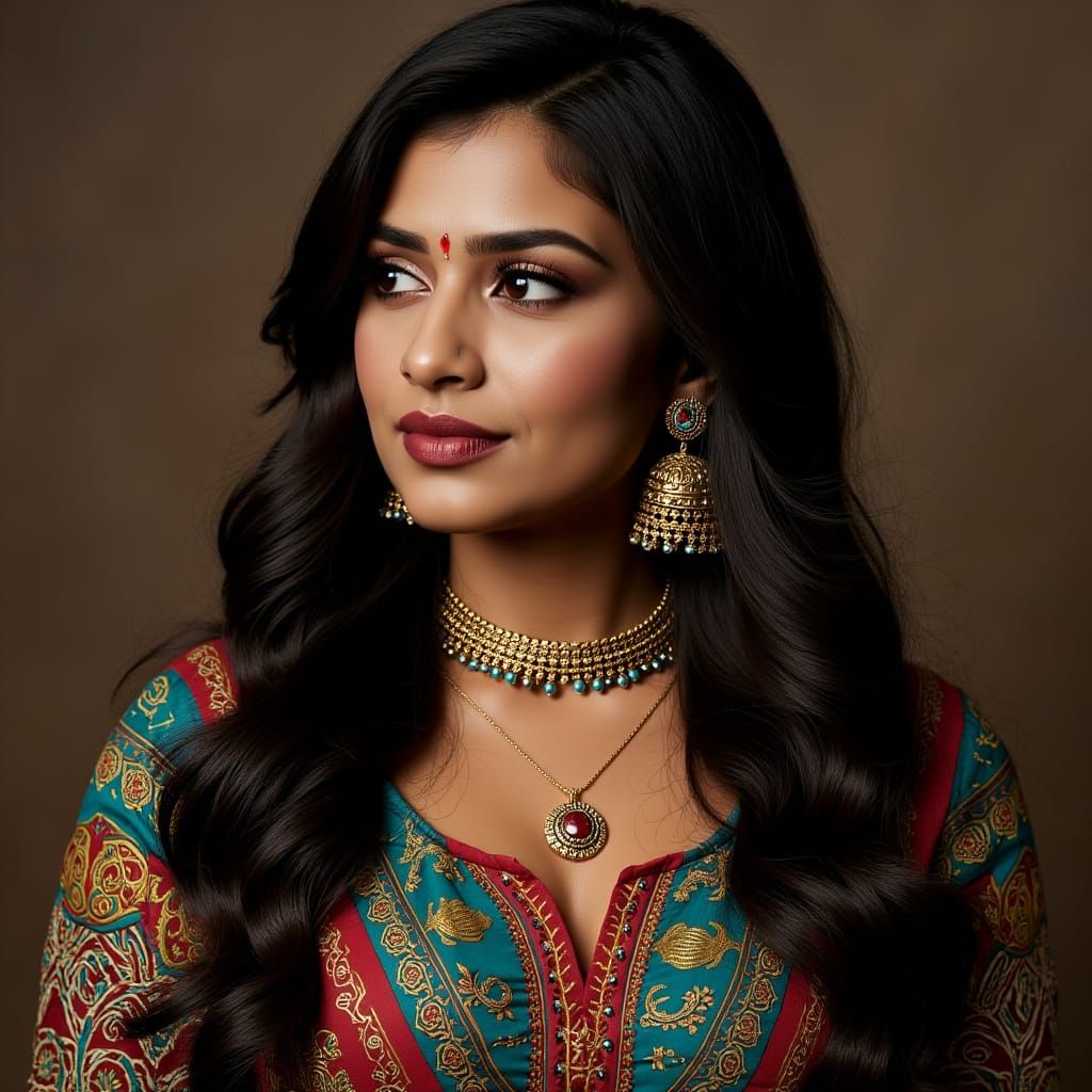 Stunning Indian Woman Portrait in Ikkat Dress