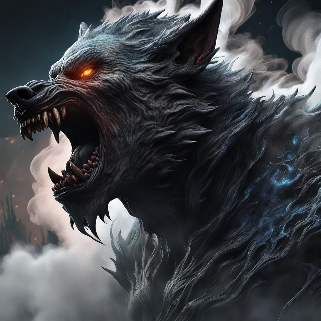 Surreal Werewolf in Dark Oil Slick Colors