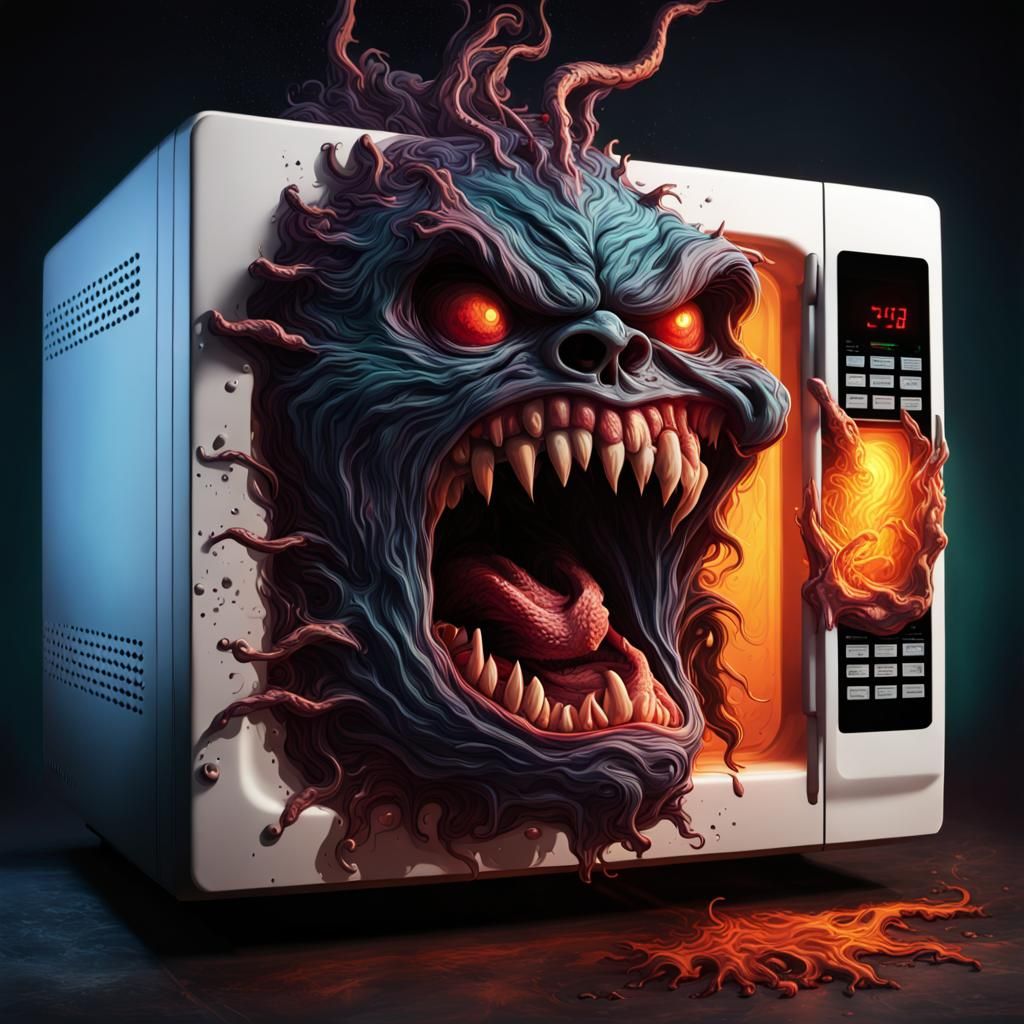 Spooky Microwave Monster from Hell: Hyperrealistic Concept A...
