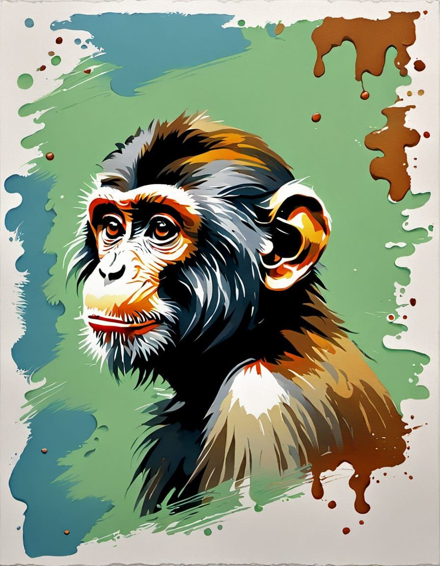 A monkey painting a painting of a monkey painting a painting...