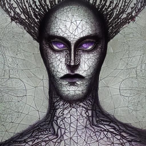 Surreal Man's Face with Blossoms and Fractal Art