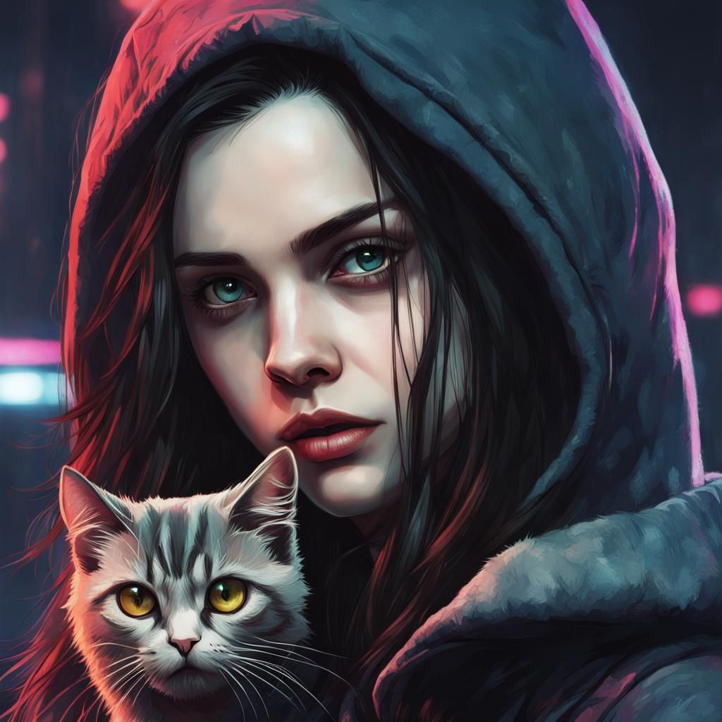 Cyberpunk Portrait with Cat Eyes and Neon Lighting