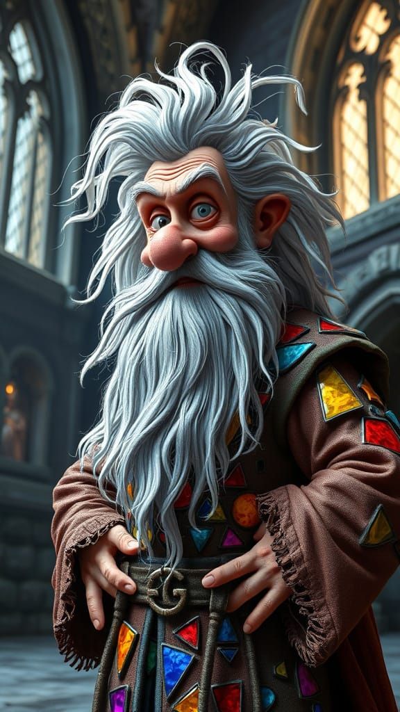 Eccentric Old Man in Vibrant Medieval Outfit, Reminiscent of...