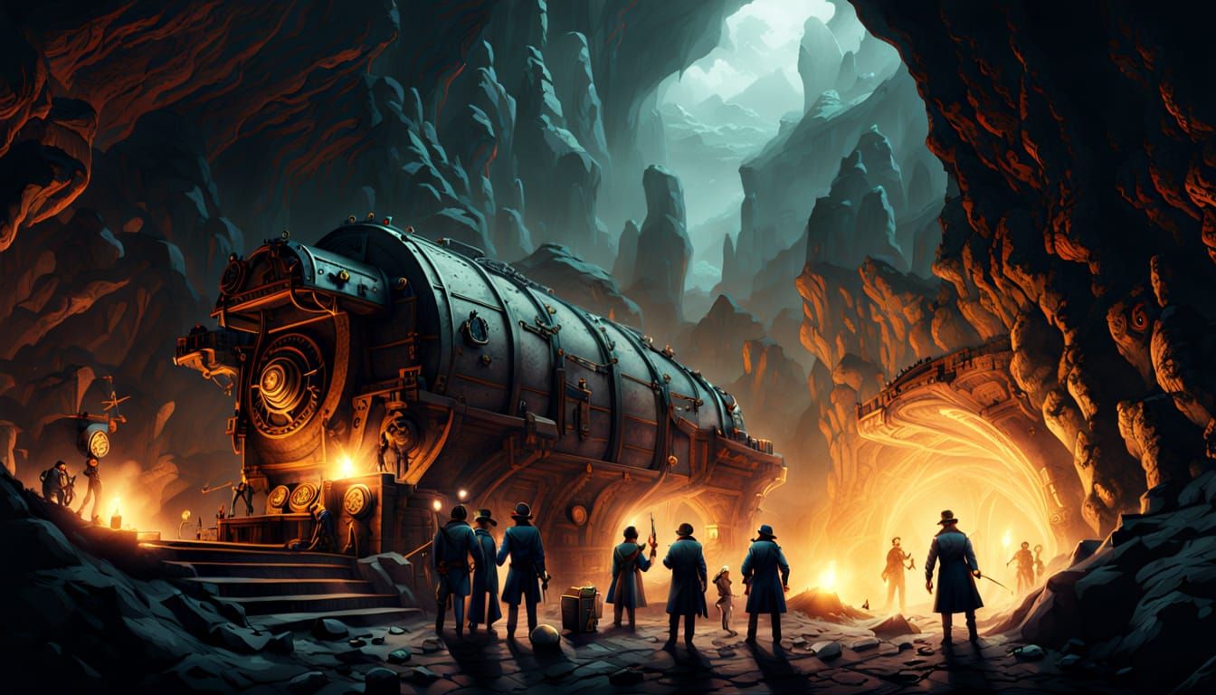Steampunk Explorers Discover Crystal Chamber as Matte Painti...