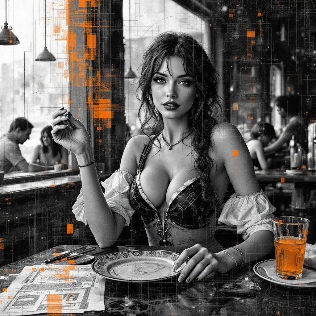 Mysterious Café Scene in a Fusion of Renaissance and Glitch ...