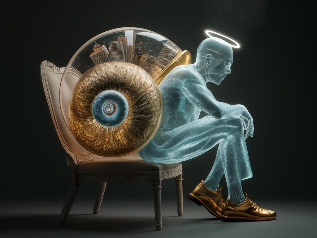 Golden Snail Cityscape in Psychedelic Style