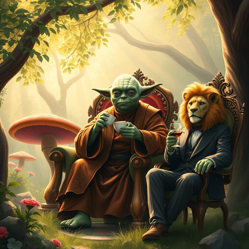 Majestic Yoda in Velvet Robe, Surrounded by Lush Groves and ...
