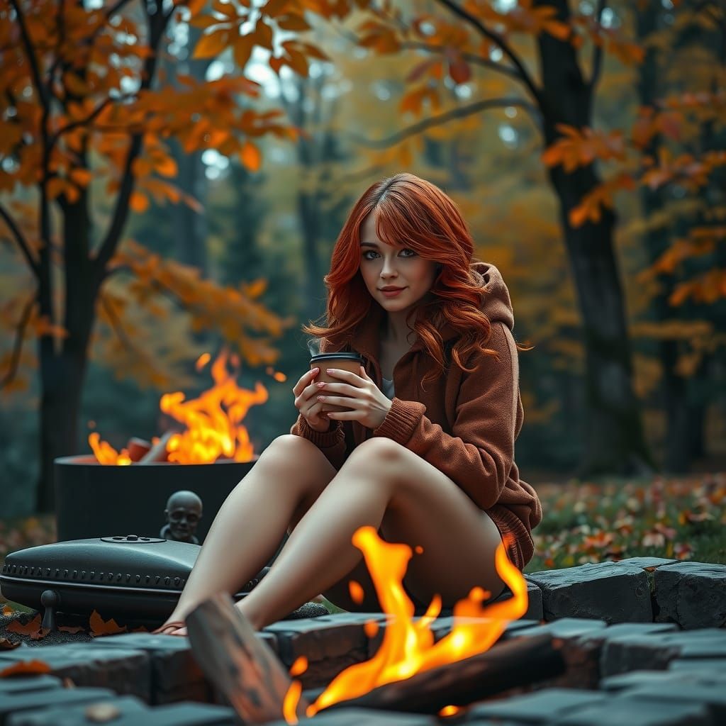 Redhead with Pumpkin Spice Coffee, Fantasy Concept Art