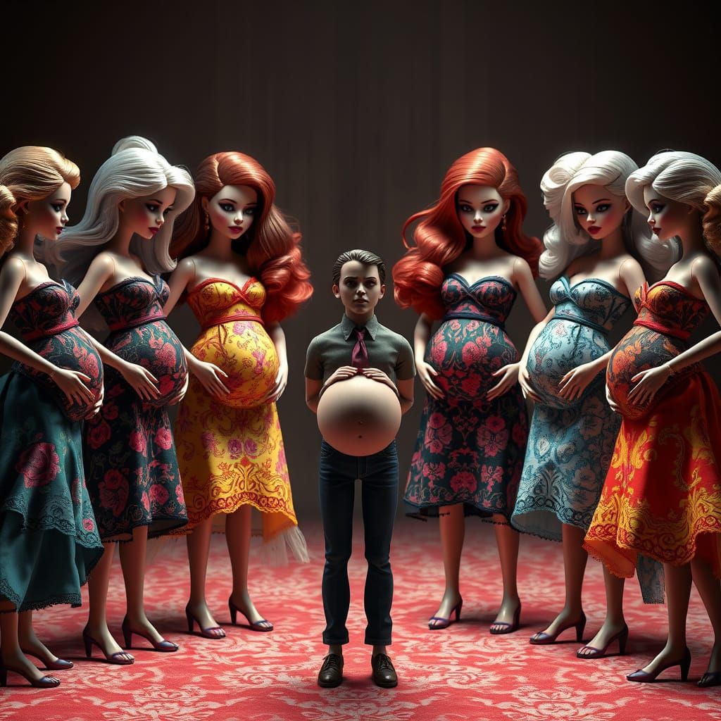 Surreal Hyper Realistic Scene of Pregnant Barbies and Horrif...