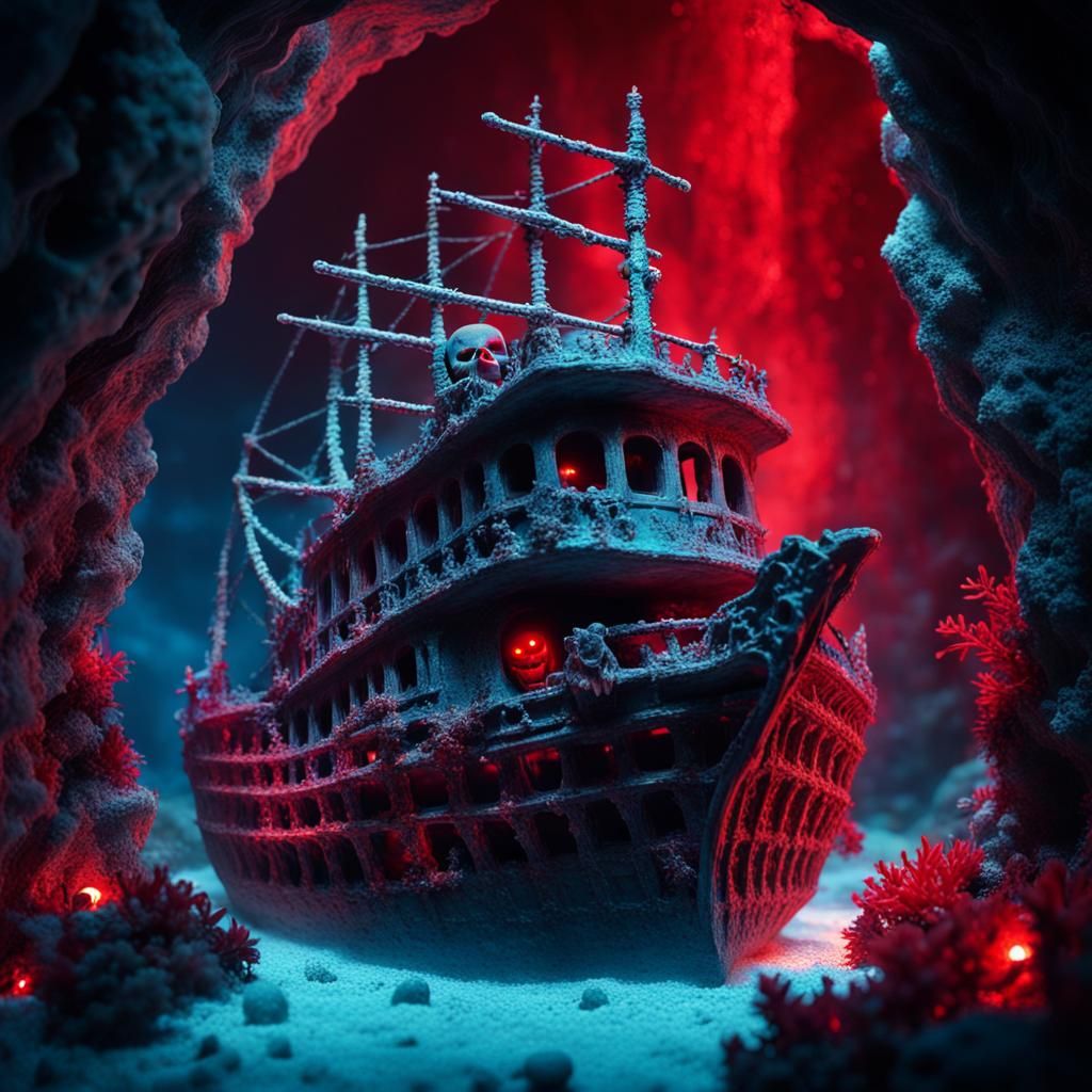 Enchanted Shipwreck with Crystal Devil Skeleton