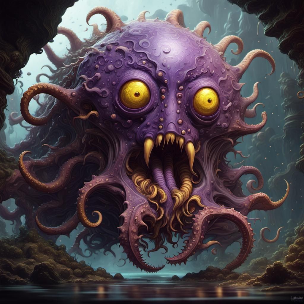 Lovecraftian Amoeba Monster in Dark Fantasy Style