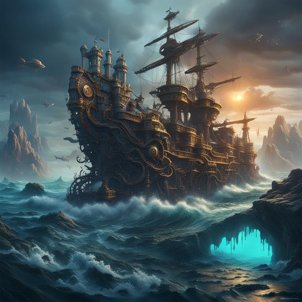 Fantastical Mechanical Sea Concept Art