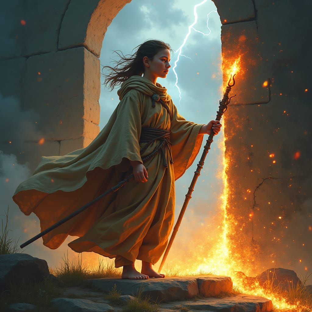 Apprentice Mage with Fire Staff at Mystic Portal