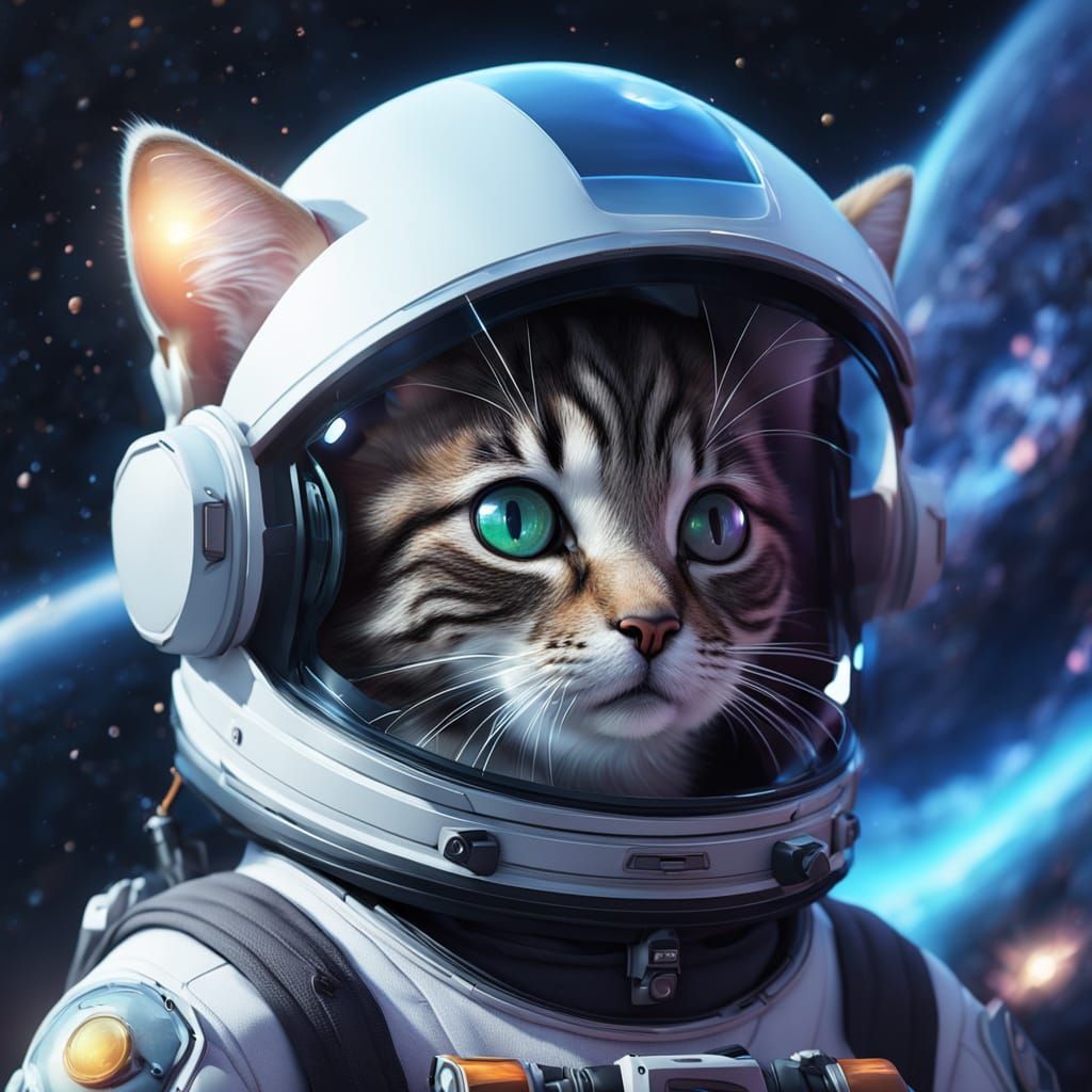 Kitten Pilot Navigates Nebula in Anime Style
