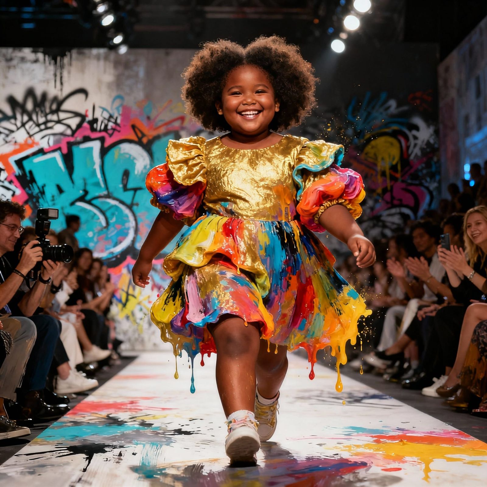 Little Girl Struts Fashion Week Runway in Colorful Avant-Gar...