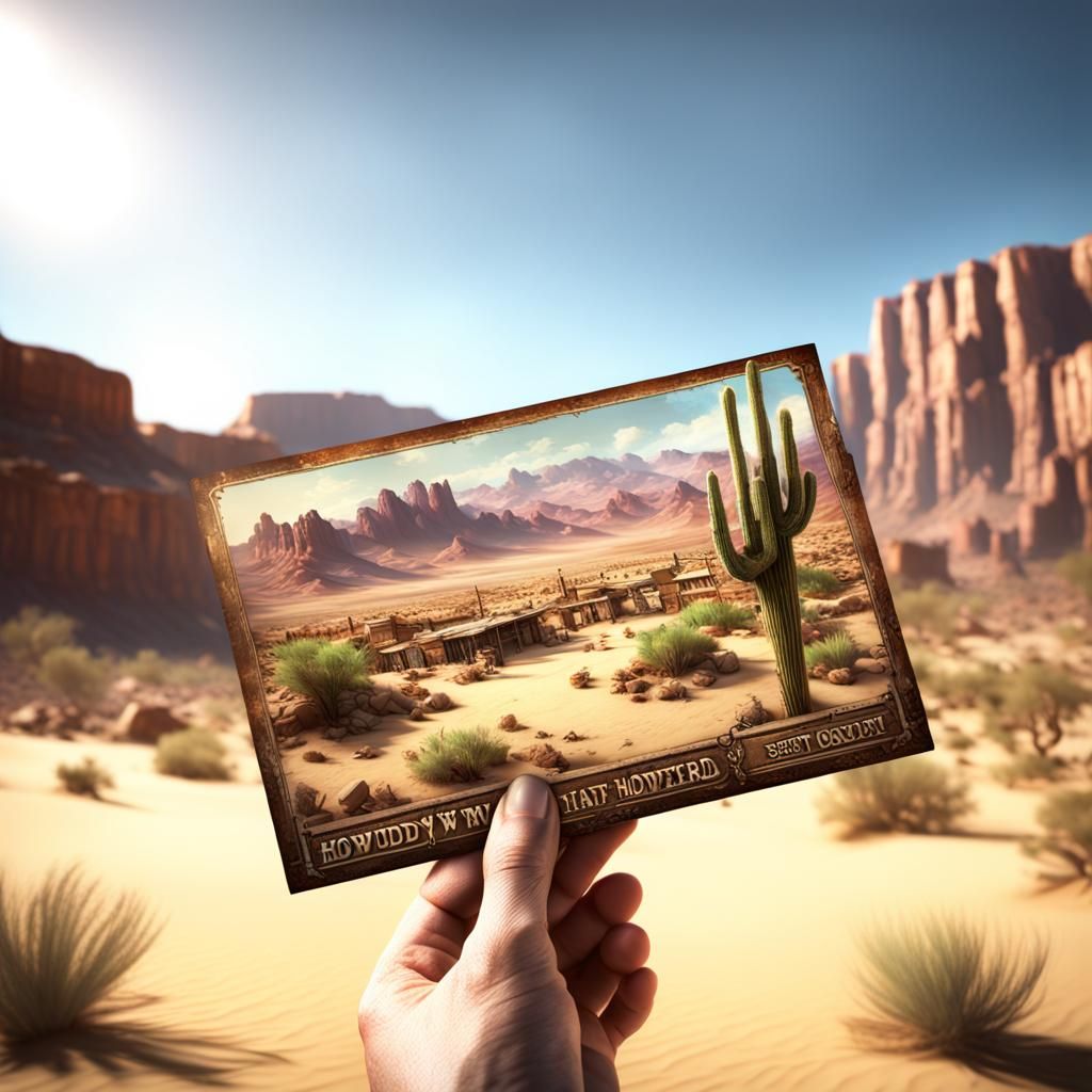 Hand Holding Postcard of Old Western Town